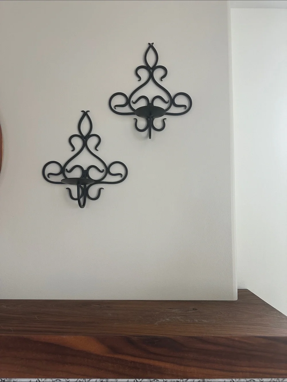 Vintage Black Wrought Iron Decorative Metal Candle Sconces - Set of 2